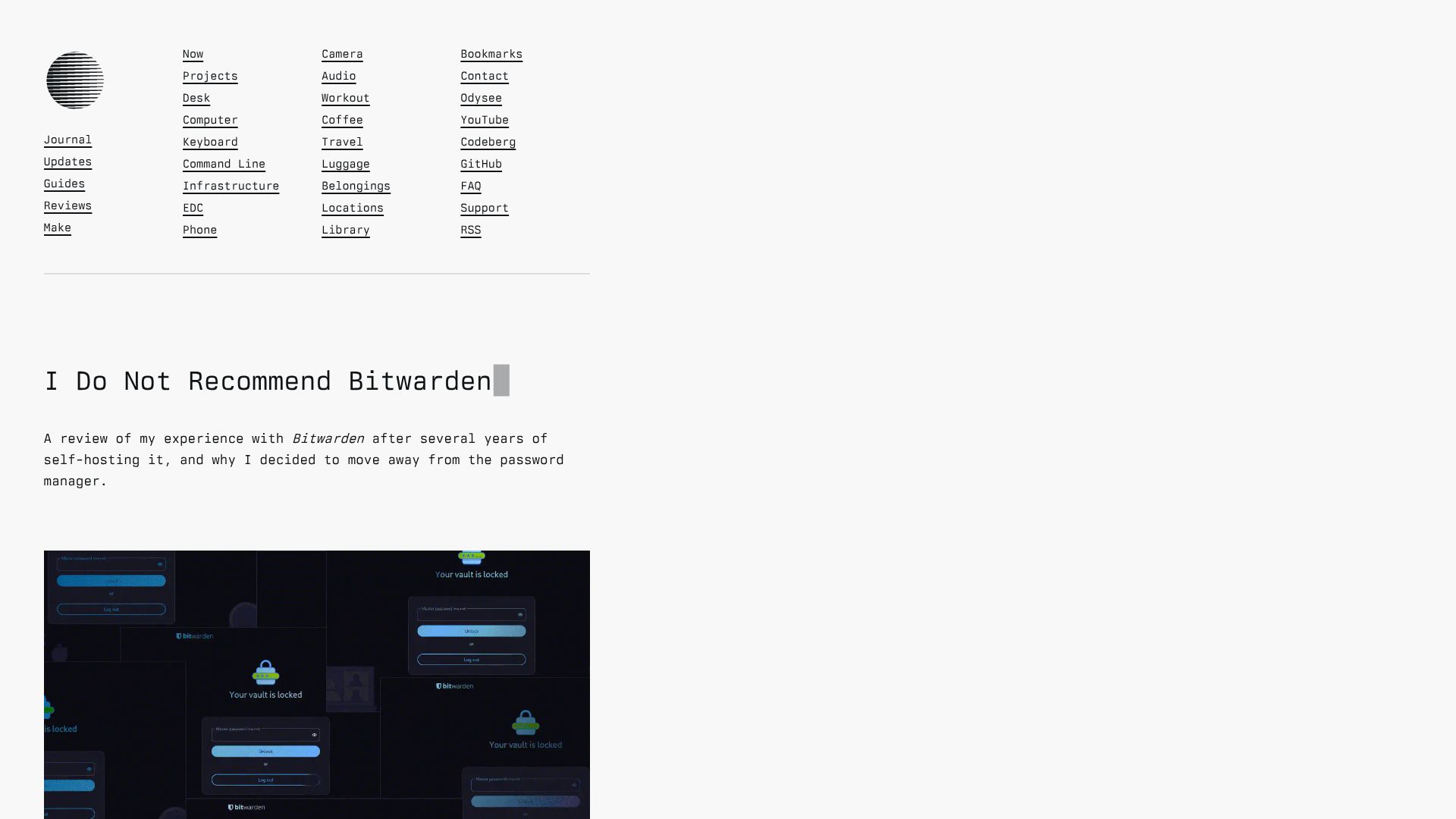 Screenshot of xn--gckvb8fzb.com: I Do Not Recommend Bitwarden
