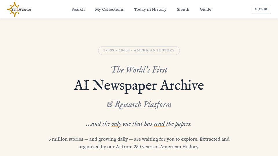 Screenshot of snewpapers.com: Show HN: Large Scale Article Extract of Newspapers 1730s-1960s
