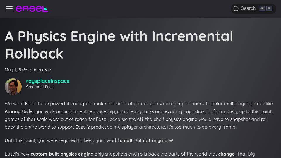 Screenshot of easel.games: A physics engine with incremental rollback for multiplayer games