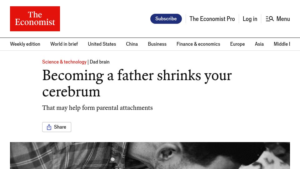 Screenshot of economist.com: Becoming a father shrinks your cerebrum (2022)