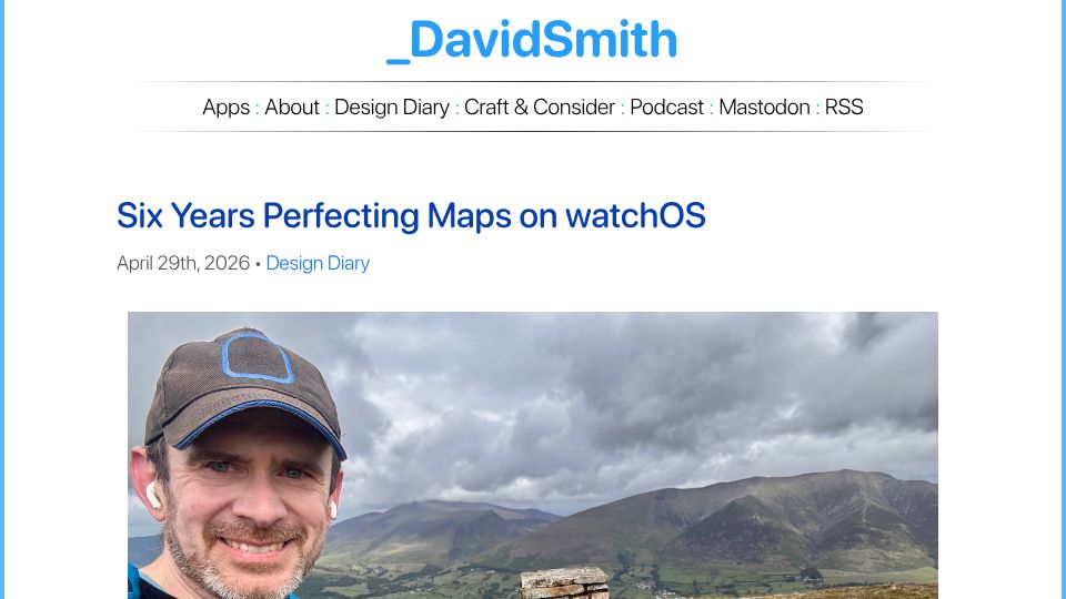 Screenshot of david-smith.org: Six years perfecting maps on watchOS