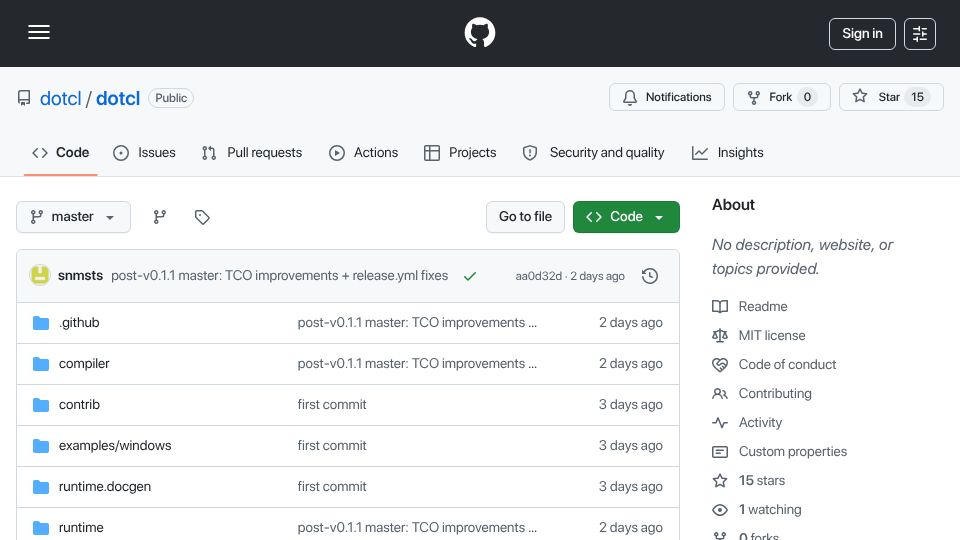 Screenshot of github.com: Dotcl: Common Lisp Implementation on .NET