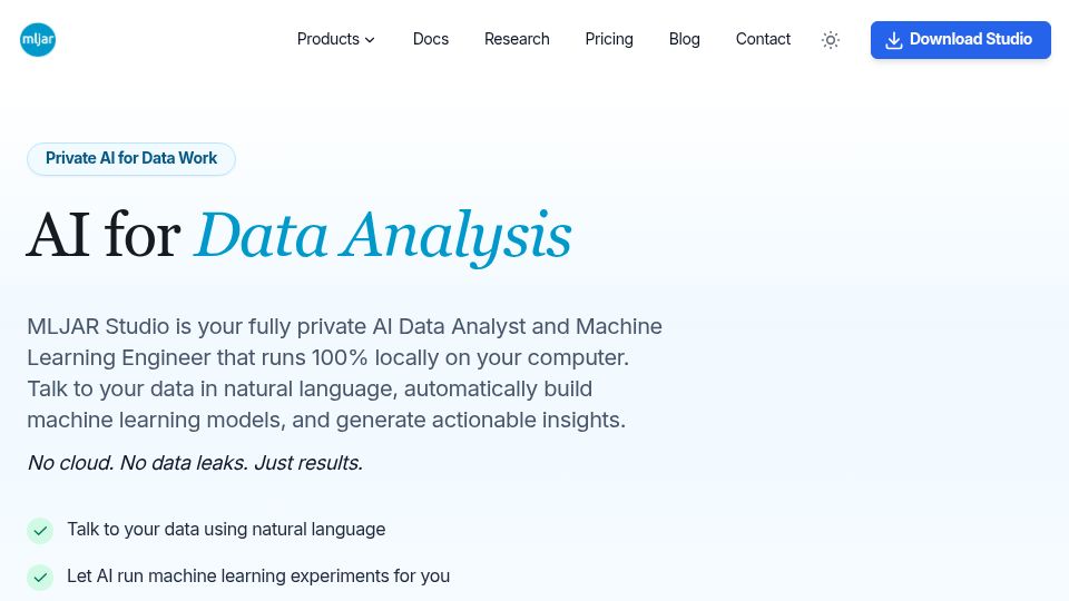 Screenshot of mljar.com: Show HN: Mljar Studio – local AI data analyst that saves analysis as notebooks