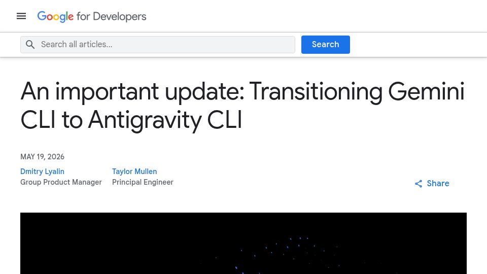 Screenshot of developers.googleblog.com: Gemini CLI will stop working from June 18, 2026
