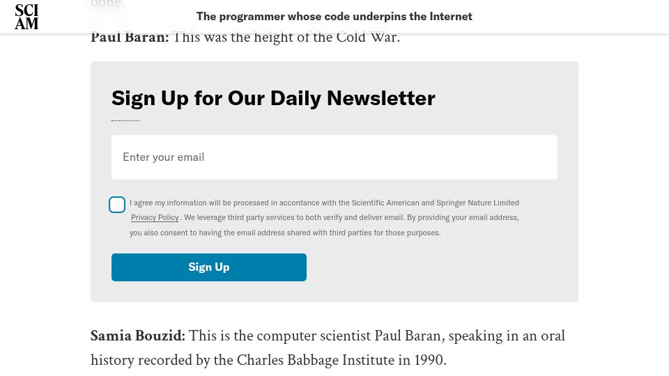 Screenshot of scientificamerican.com: Sharla Boehm, the programmer whose code underpins the Internet