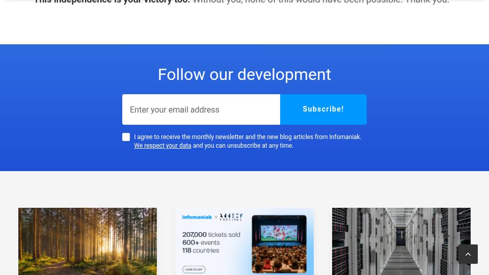 Screenshot of news.infomaniak.com: Infomaniak transitions to a foundation model to protect user data privacy