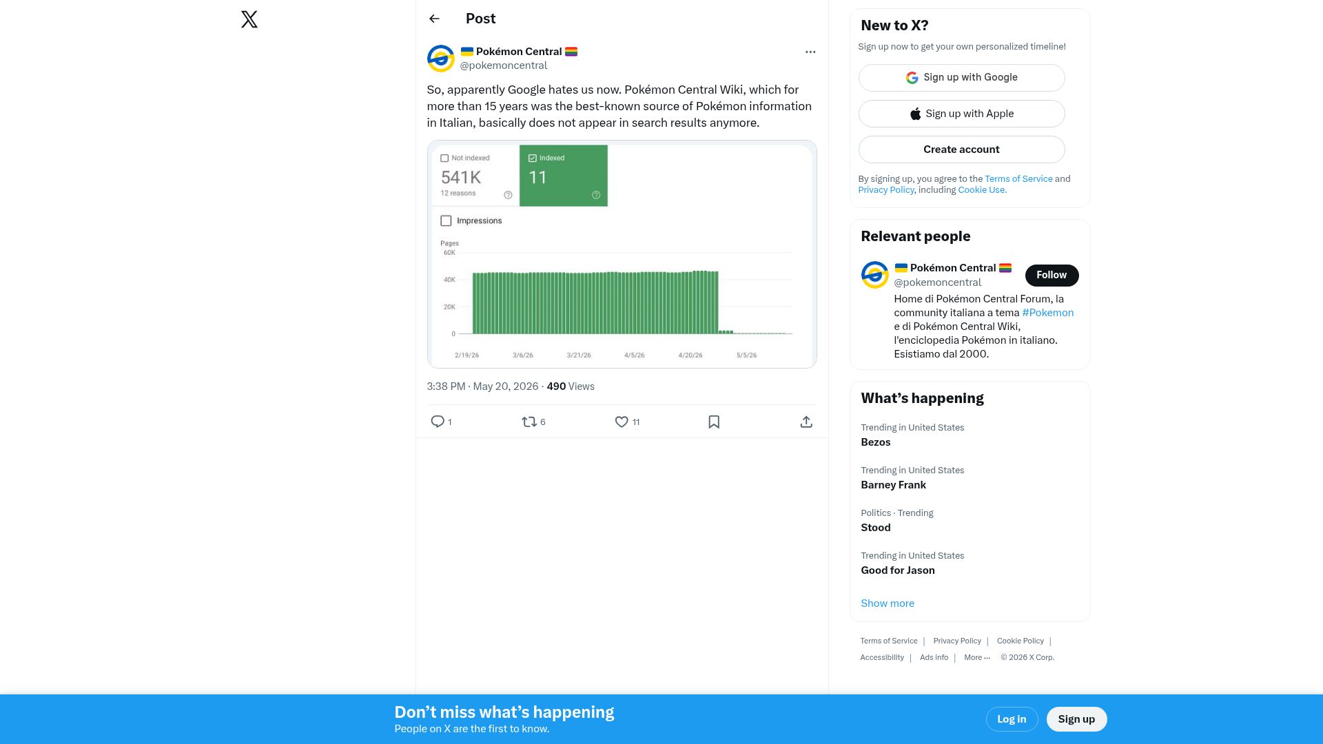 Screenshot of twitter.com: Apparently Google hates us now