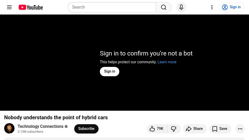 Screenshot of youtube.com: Nobody understands the point of hybrid cars [video]