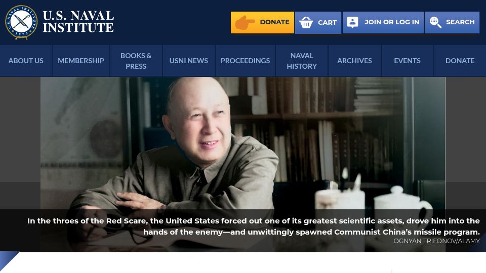 Screenshot of usni.org: Qian Xuesen: The missile genius America lost and China gained (2025)