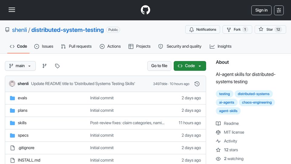 Screenshot of github.com: Testing distributed systems with AI agents