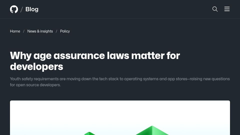 Screenshot of github.blog: GitHub's take on age assurance for developers