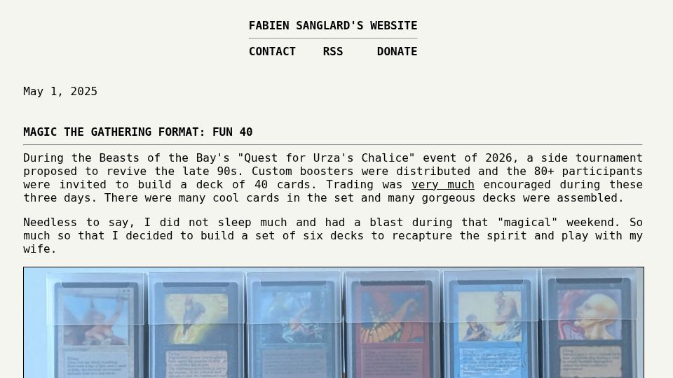 Screenshot of fabiensanglard.net: Magic the Gathering format: Fun 40