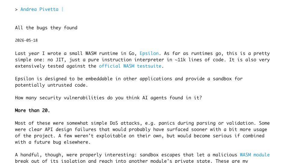 Screenshot of andreapivetta.com: All the bugs they found