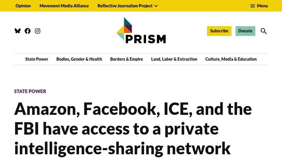 Screenshot of prismreports.org: Seattle Shield, an intelligence-sharing network operated by the Seattle police