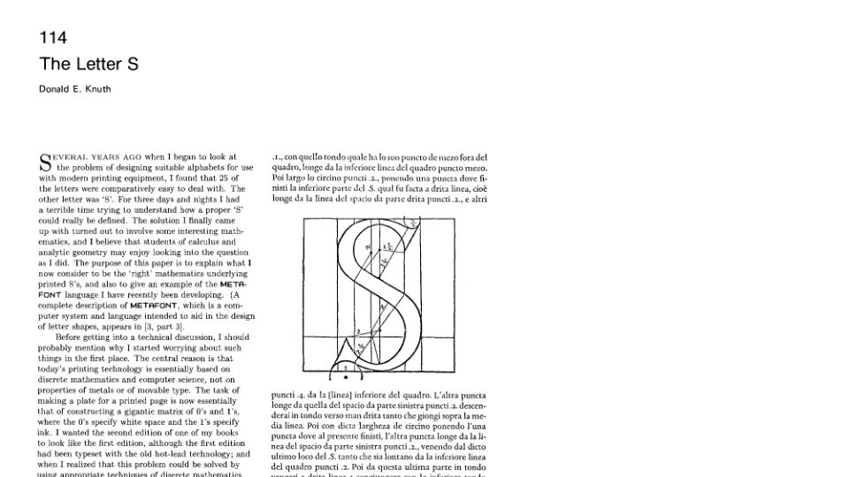 Screenshot of gwern.net: The Letter S, by Donald Knuth (1980) [pdf]