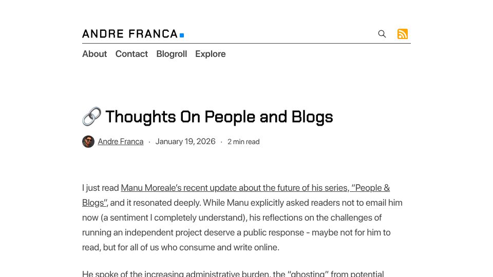 Screenshot of afranca.com.br: Thoughts on People and Blogs