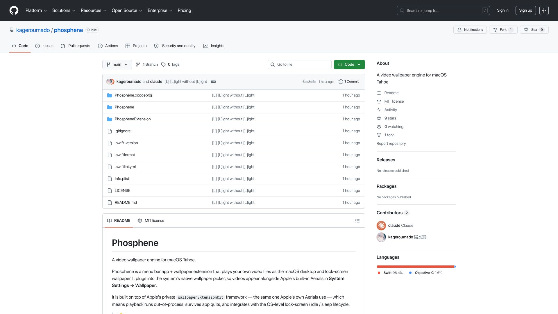 Screenshot of github.com: Show HN: I reverse engineered Apple's video wallpapers