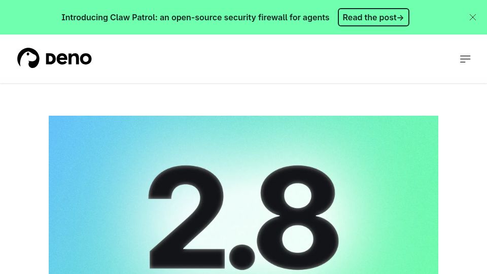 Screenshot of deno.com: Deno 2.8