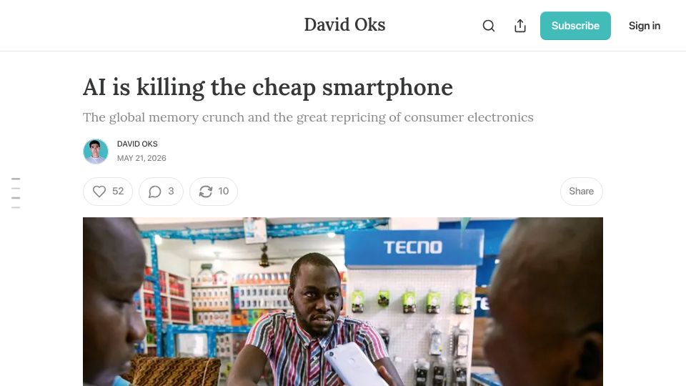 Screenshot of davidoks.blog: The memory shortage is causing a repricing of consumer electronics