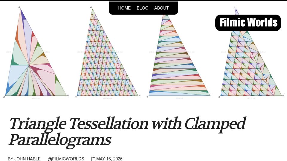 Screenshot of filmicworlds.com: Triangle Tessellation with Clamped Parallelograms