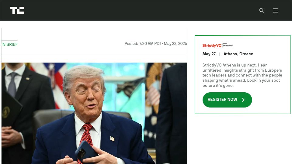 Screenshot of techcrunch.com: Trump Mobile exposed customers' personal data