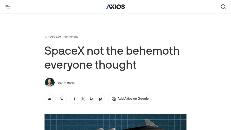 Screenshot of axios.com: SpaceX not the behemoth everyone thought