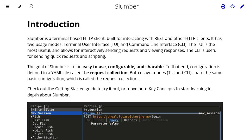 Screenshot of slumber.lucaspickering.me: Slumber a TUI HTTP Client