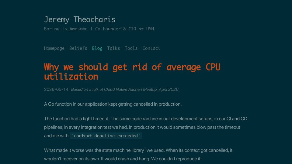 Screenshot of theocharis.dev: We should get rid of average CPU utilization