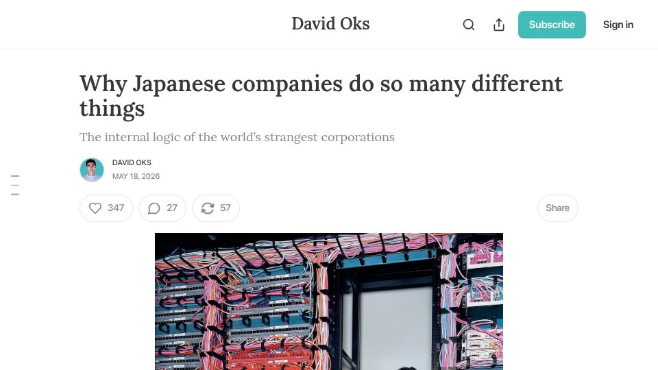 Screenshot of davidoks.blog: Why Japanese companies do so many different things