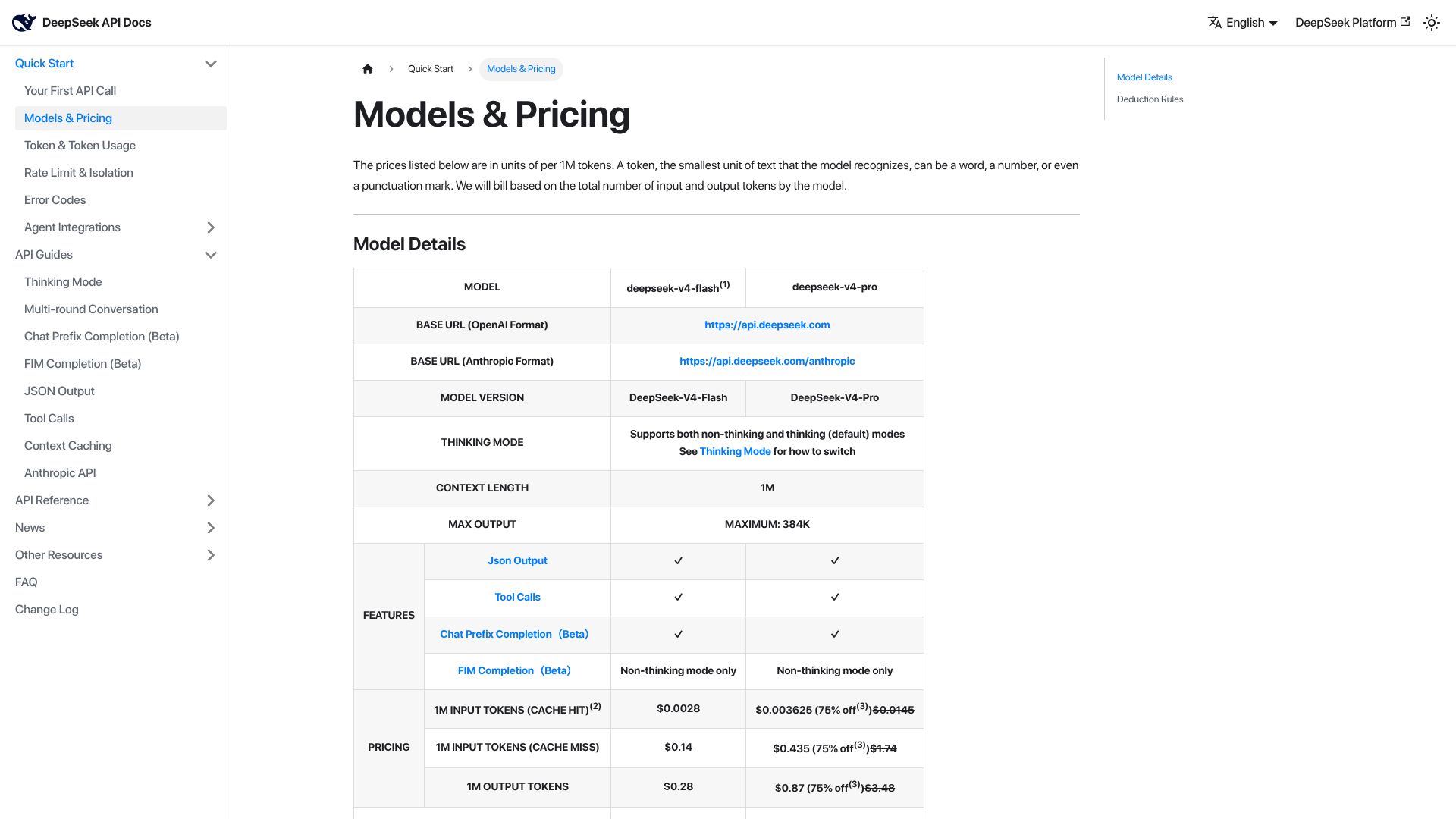 Screenshot of api-docs.deepseek.com: DeepSeek makes the V4 Pro price discount permanent