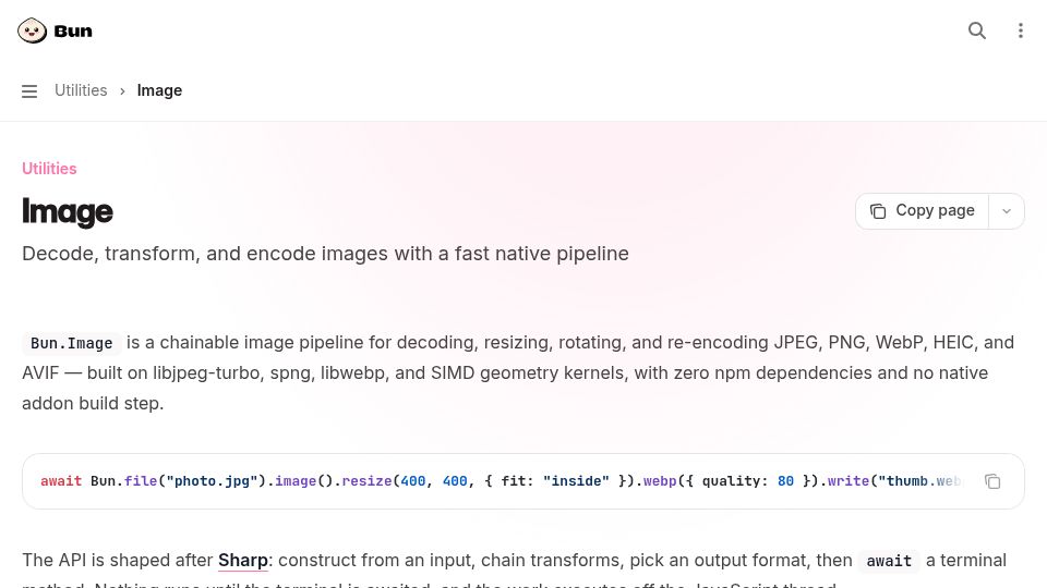Screenshot of bun.com: Bun.Image