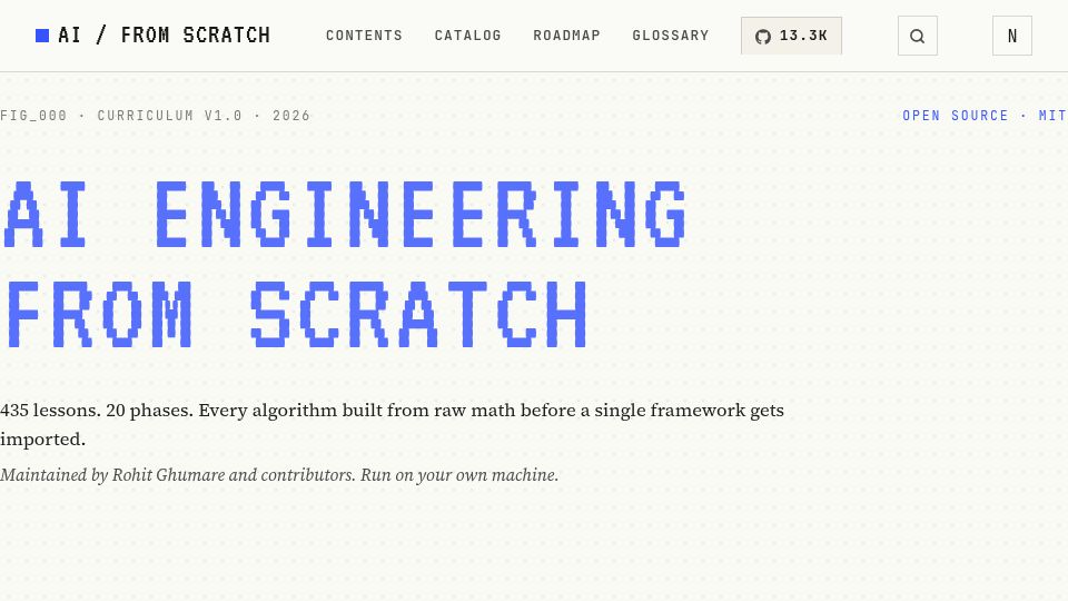 Screenshot of aiengineeringfromscratch.com: AI Engineering from Scratch