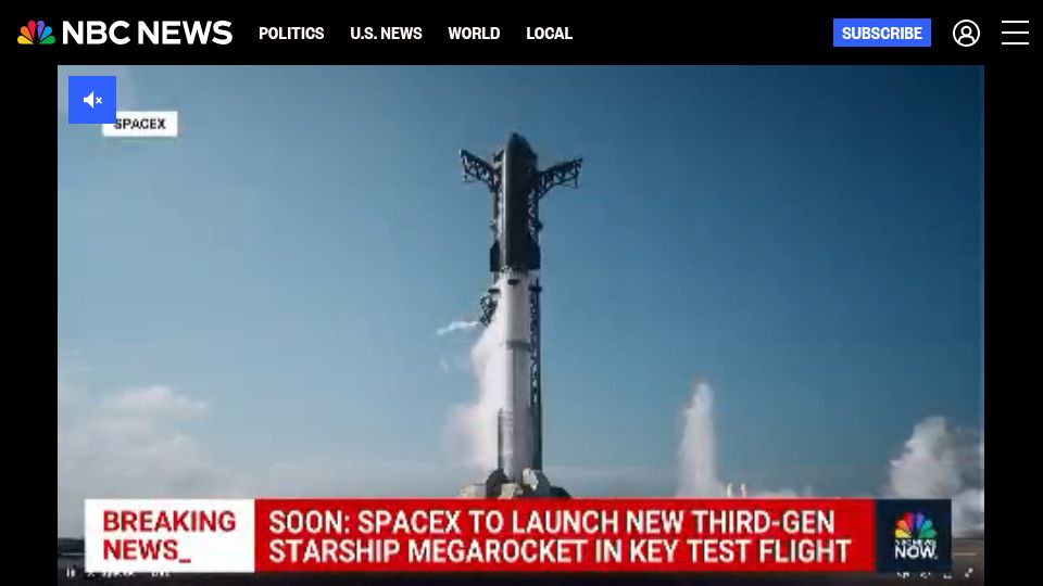 Screenshot of space.com: SpaceX launches Starship v3 rocket