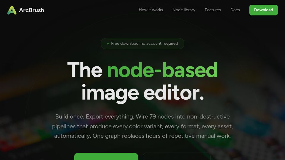 Screenshot of arcbrush.com: ArcBrush – Node-based 2D image editor