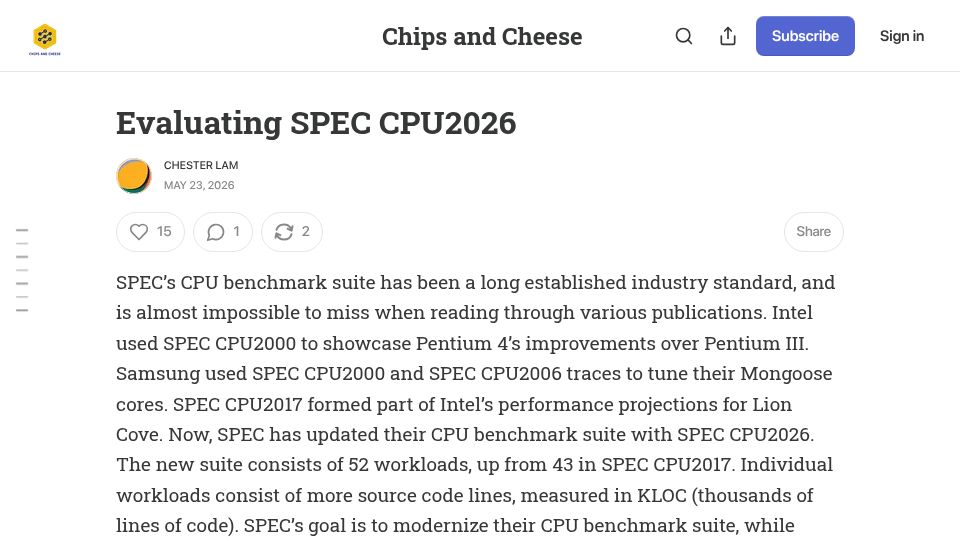 Screenshot of chipsandcheese.com: Evaluating Spec CPU2026