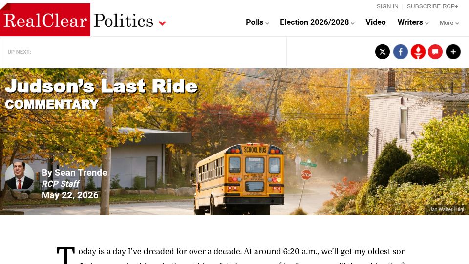 Screenshot of realclearpolitics.com: Judson's Last Ride