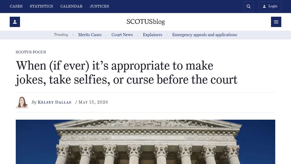 Screenshot of scotusblog.com: When (if ever) it's appropriate to make jokes before the US Supreme Court