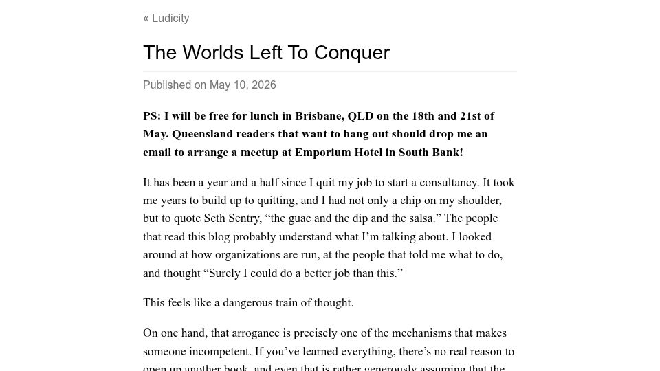 Screenshot of ludic.mataroa.blog: The Worlds Left to Conquer