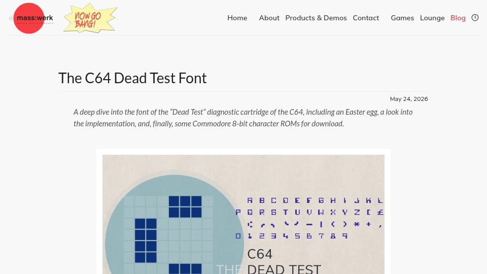 Screenshot of masswerk.at: The C64 Dead Test Font