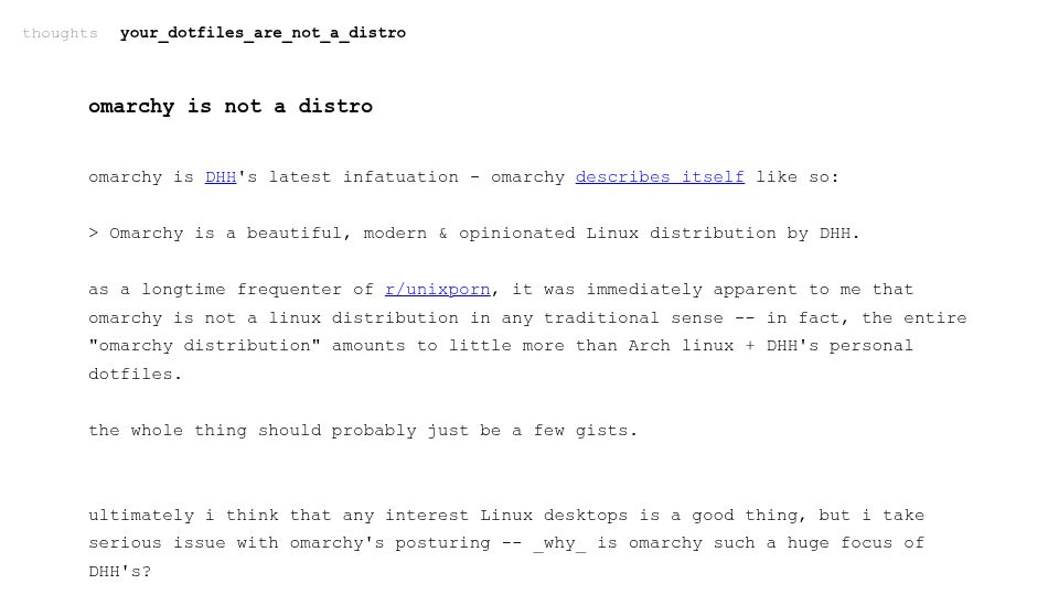Screenshot of abyss.fish: Omarchy Is Not A Distro