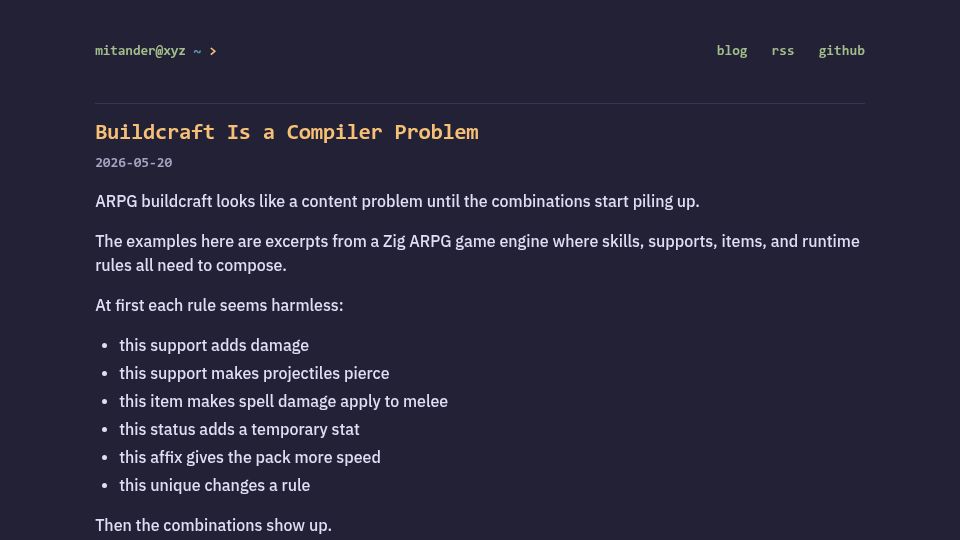 Screenshot of mitander.xyz: Buildcraft Is a Compiler Problem