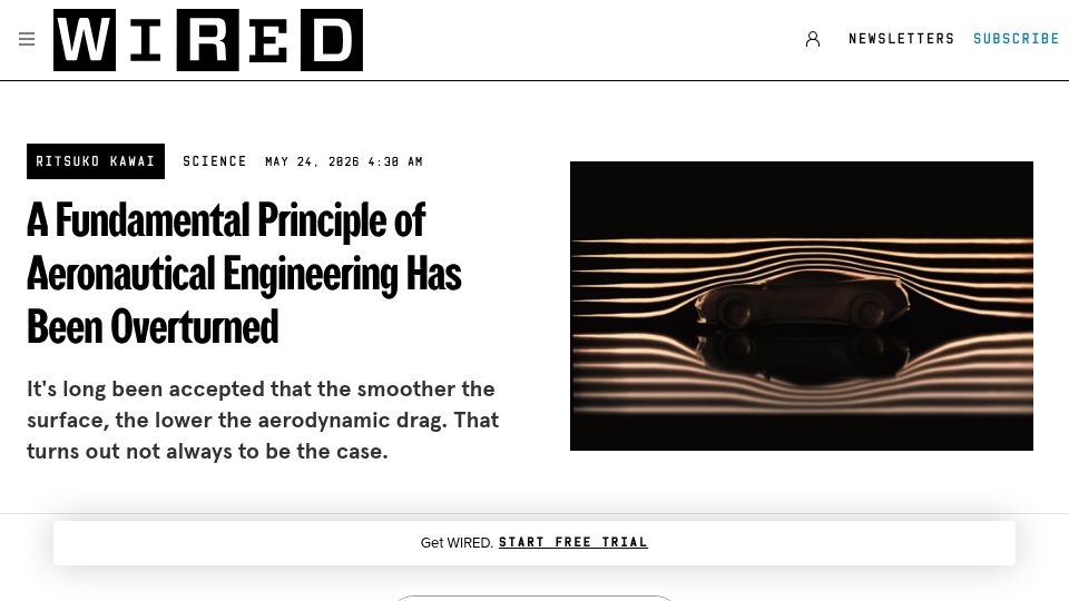 Screenshot of wired.com: A fundamental principle of aeronautical engineering has been overturned