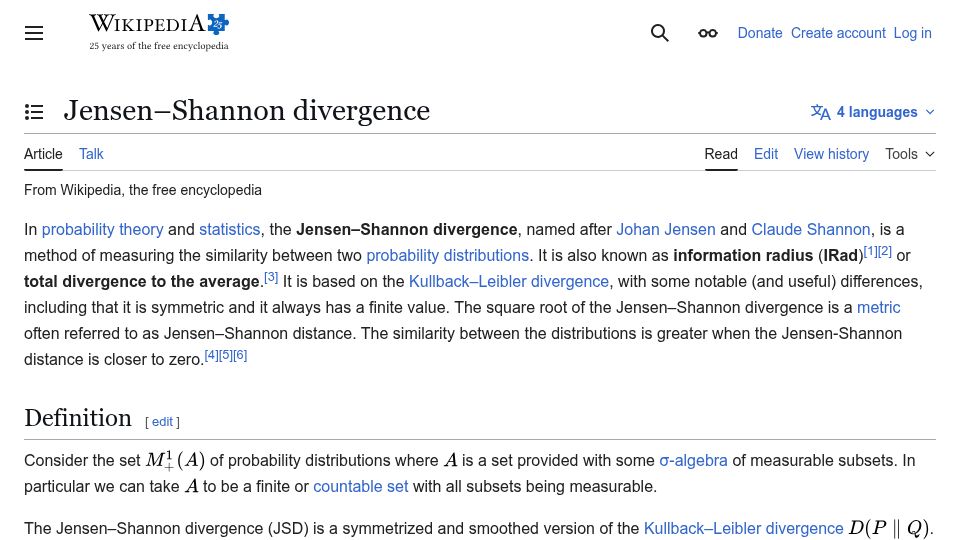 Screenshot of en.wikipedia.org: Jensen–Shannon Divergence