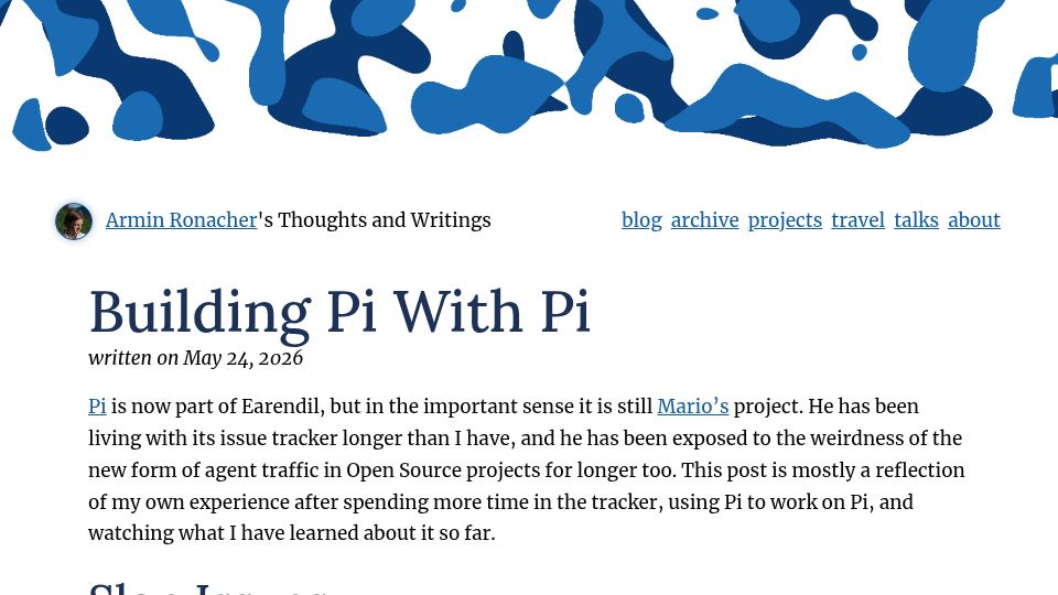 Screenshot of lucumr.pocoo.org: Building Pi with Pi
