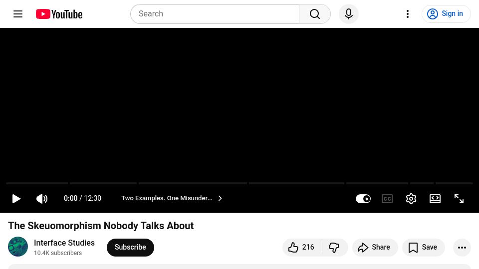 Screenshot of youtube.com: The Skeuomorphism Nobody Talks About [video]