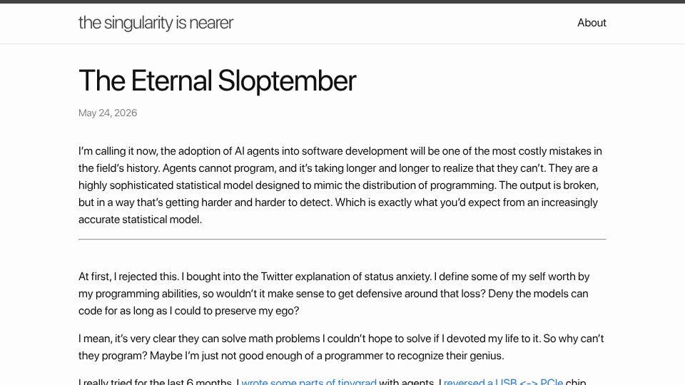 Screenshot of geohot.github.io: The Eternal Sloptember