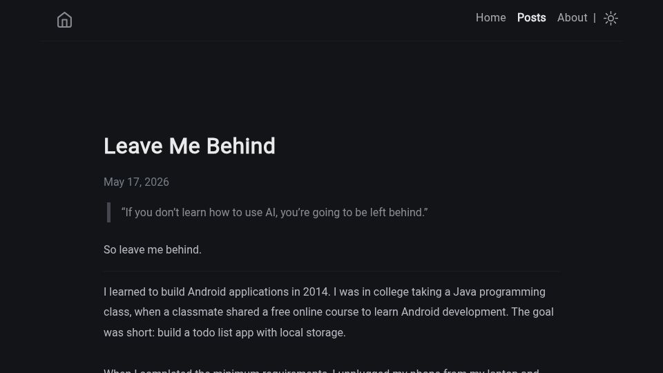 Screenshot of androidessence.com: Leave Me Behind