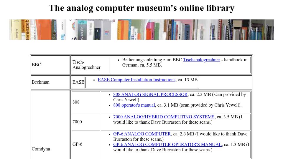 Screenshot of analogmuseum.org: The analog computer museum's online library