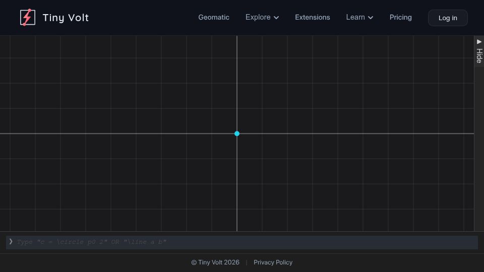 Screenshot of tinyvolt.com: Show HN: Geomatic – A command-driven geometry studio enabled with autodiff
