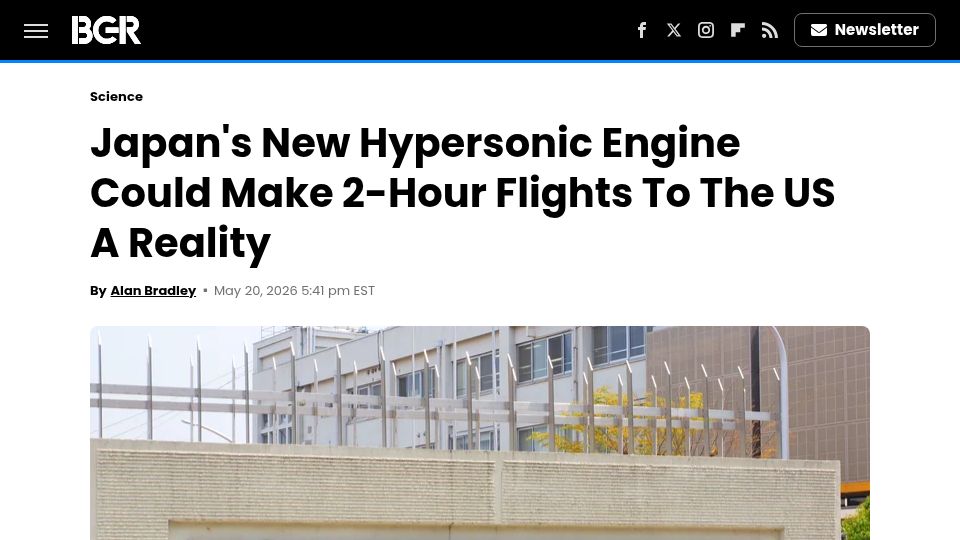 Screenshot of bgr.com: A successful Japanese trial of a ramjet engine designed for Mach‑5 aircraft